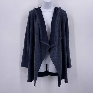 Blue Hooded Cardigan Cubism Sz M Open Front Long Sleeve Textured Material